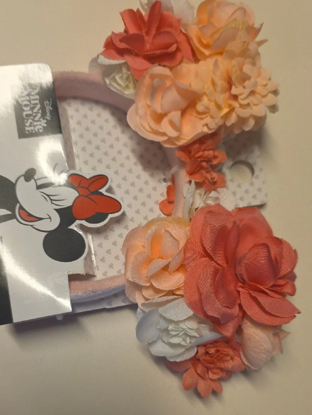 Disney Minnie Mouse Pink and Coral Floral Ear Headband